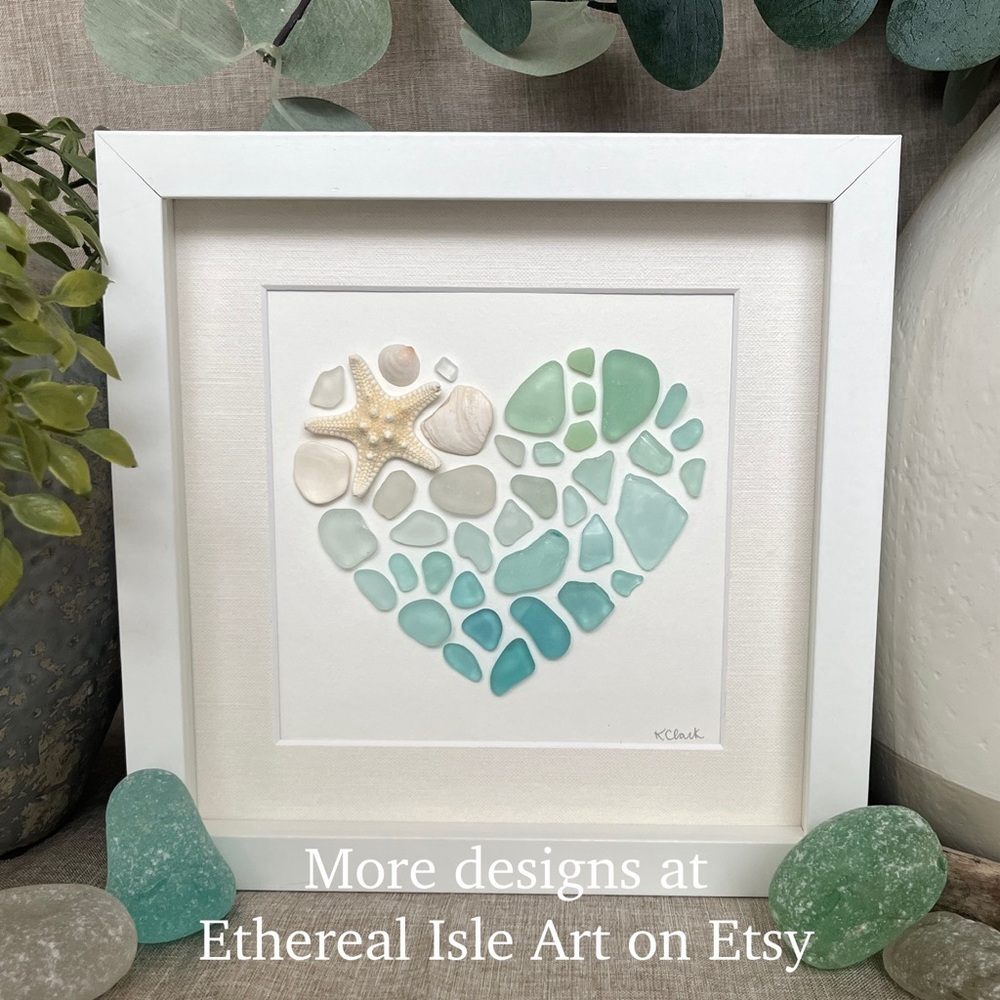 Framed Sea Glass Heart Art